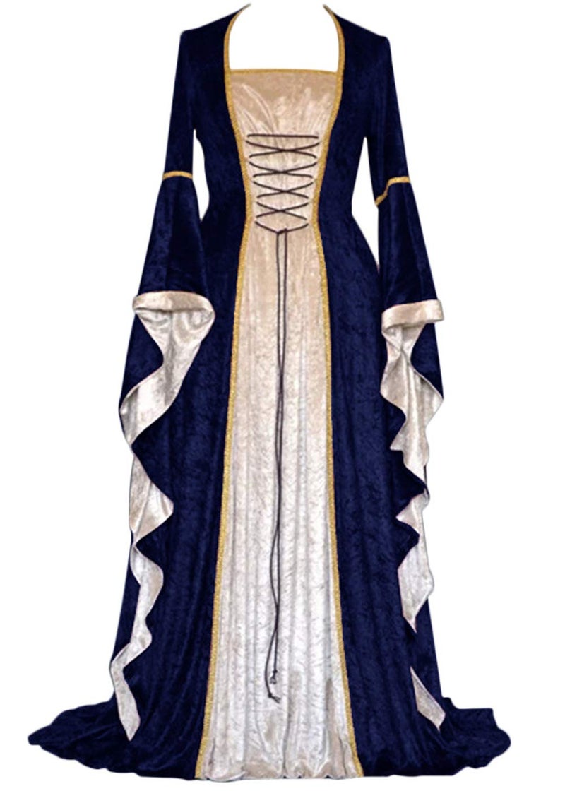 YEAXLUD Womens Renaissance Medieval Costume Dress Lace up Irish Over Long Dresses Cosplay Retro Gown S-5XL (L, Navy) - Image 1